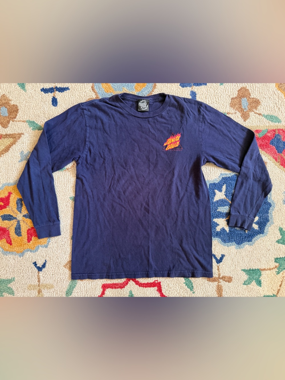 Santa Cruz Skateboards Navy Long Sleeve Shirt with Yellow & Red Logo